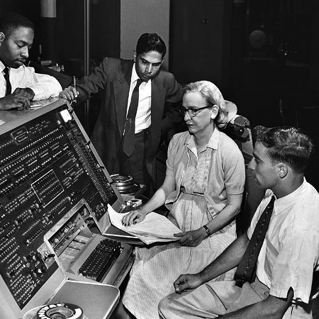 Grace Murray Hopper at the UNIVAC keyboard, c. 1960.